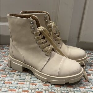 Cream Lace-Up Chunky Boots - ShuShop